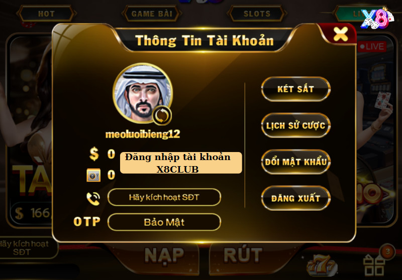 Đăng nhập tài khoản X8 CLUB